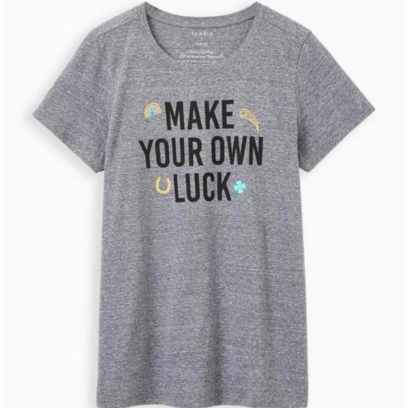 torrid Tops - Torrid NWOT “Make Your Own Luck”‎ Slim Fit Tee Triblend Jersey Heather Grey sz2X